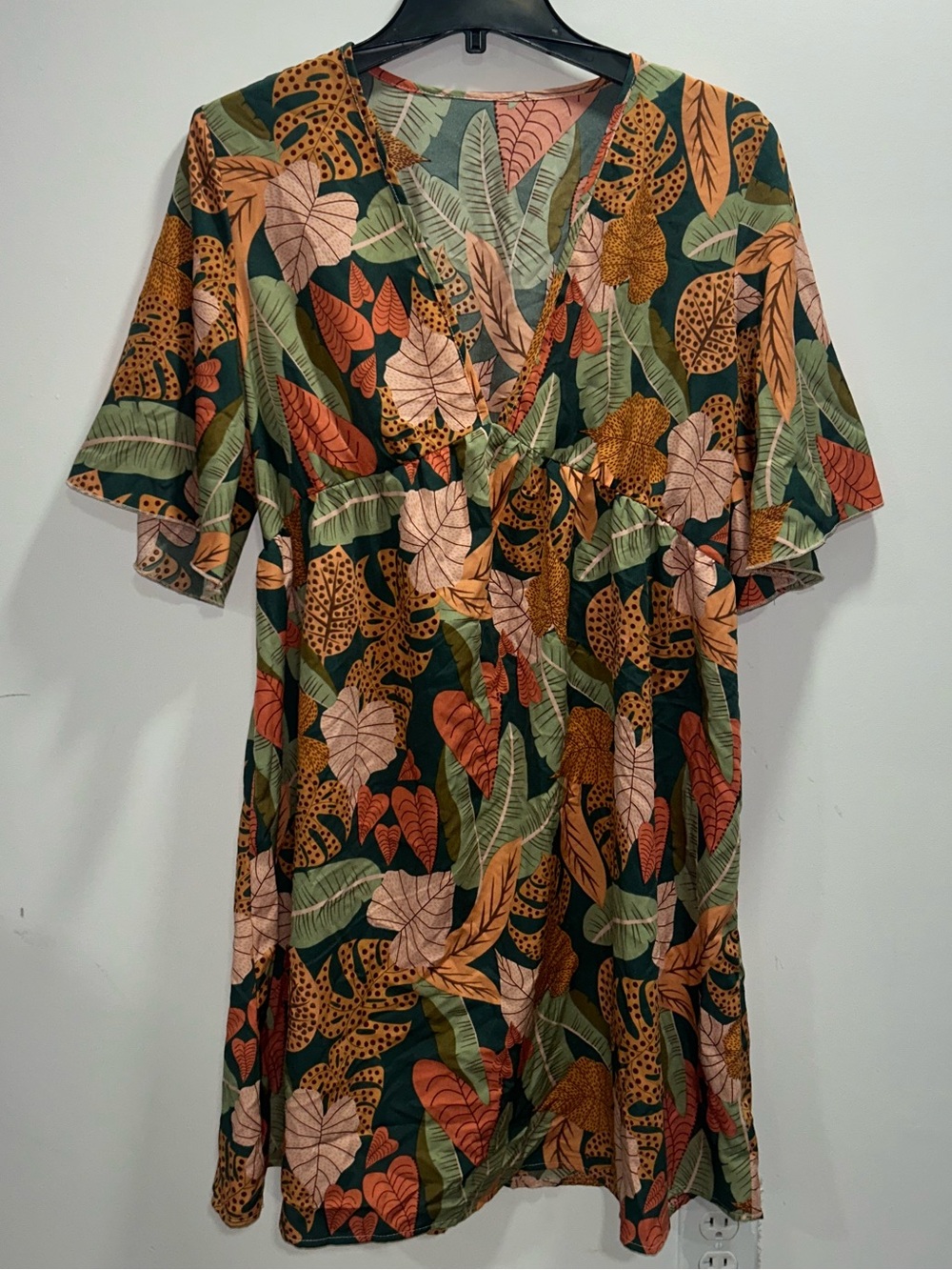 Tropical Leaf V-Neck Tunic Dress